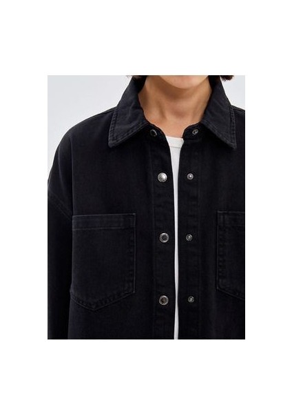 Siyah Rodeo Oversize Kadın Jean Gömlek Ceket modelleri