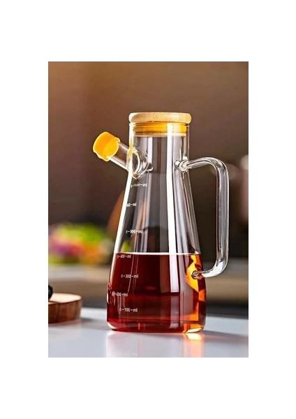 2li Bambu Vakum Kapaklı Brosilikat Cam Yağlık Sirkelik 900ML