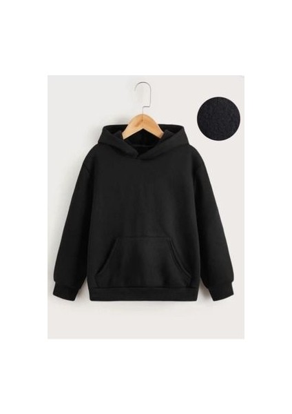 Çocuk Unisex Içi Pamuklu Düz 3 Iplik Kapüşonlu Hoodie Sweatshirt