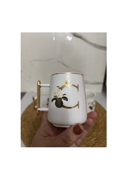 C Harfli Gold Kulplu Bardak 230ML