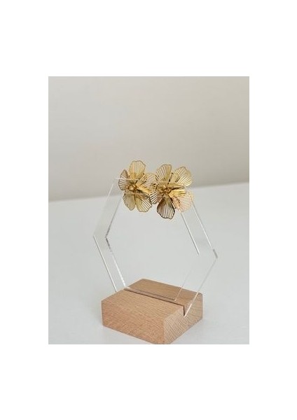 Ebru Çitak - Gold Çelik Inci Detaylı Vintage Çiçek Küpe indirimleri