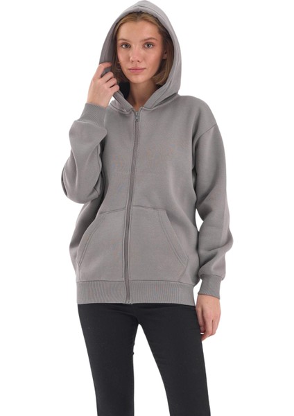 Unisex Şardonlu Oversize Fermuarlı Kapşonlu Sweat