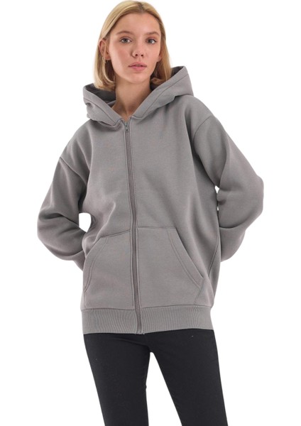 Unisex Şardonlu Oversize Fermuarlı Kapşonlu Sweat fiyatları