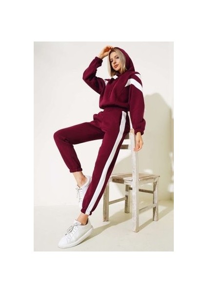 Kadın Kapüşonlu Üç Iplik Şardonlu Eşofman Takımı