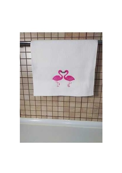 Kalp Şekilli 2li Flamingo Nakışlı Waffle Mutfak Havlusu modelleri