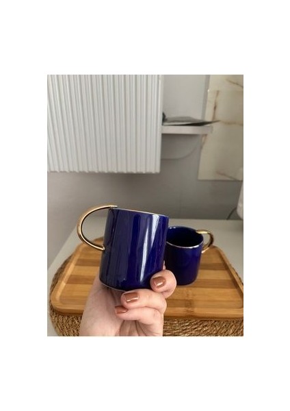 Mavi Porselen Gold Kulplu Mug Kahve Çay Bardağı Renkleri 200ML