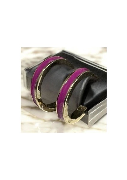 Pembe ve Gold Detaylı Yuvarlak Şık Küpe