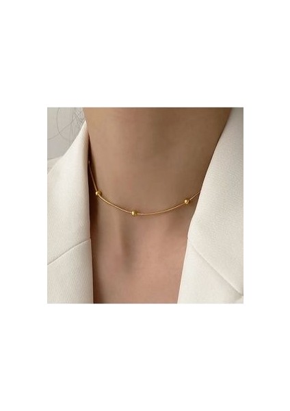 Çelik Kolye Dorika Boncuklu Zincir Kolye