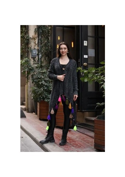 Otantik Etnik Püskül Detaylı Eskitme Salaş Oversize Pamuk Standart Uzun Triko Hırka fiyatları