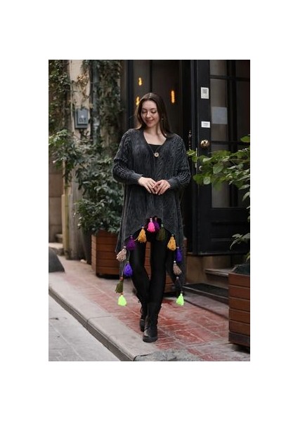 Otantik Etnik Püskül Detaylı Eskitme Salaş Oversize Pamuk Standart Uzun Triko Hırka modelleri