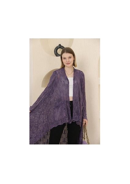 Otantik Etnik Cepli Salaş Oversize Pamuk Uzun Triko Hırka