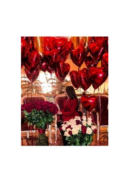 Kırmızı Kalpli Folyo Uçan Balon 5 Adet 18 Inç 45 cm Sevgililer Günü Balonu modelleri