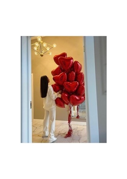 Kırmızı Kalpli Folyo Uçan Balon 5 Adet 18 Inç 45 cm Sevgililer Günü Balonu fırsatları