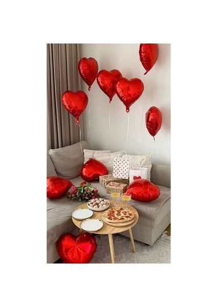 Kırmızı Kalpli Folyo Uçan Balon 5 Adet 18 Inç 45 cm Sevgililer Günü Balonu indirimleri