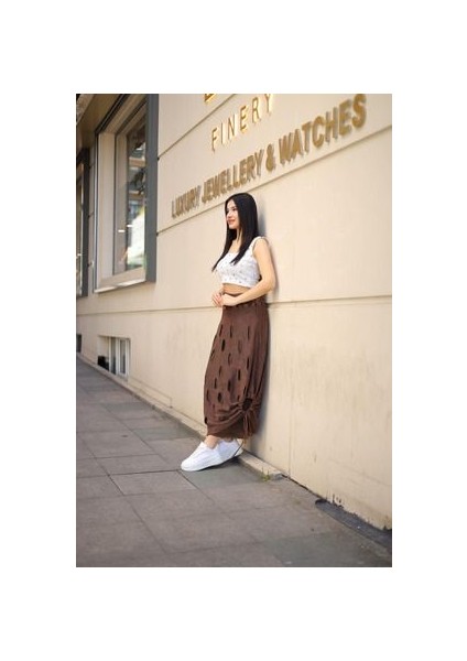 Etnik Bohem ve Otantik Tarz Yıkamalı Tasarım Astarlı Yan Büzmeli Cepli Pamuk Standart Beden Etek fırsatları