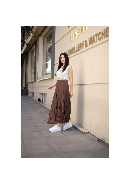 Etnik Bohem ve Otantik Tarz Yıkamalı Tasarım Astarlı Yan Büzmeli Cepli Pamuk Standart Beden Etek indirimleri