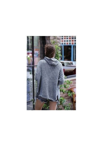 Etnik Bohem ve Otantik Cepli Salaş Kapüşonlu Standart Beden Pamuk Yıkamalı Örgü Desen Triko Tunik fiyatları