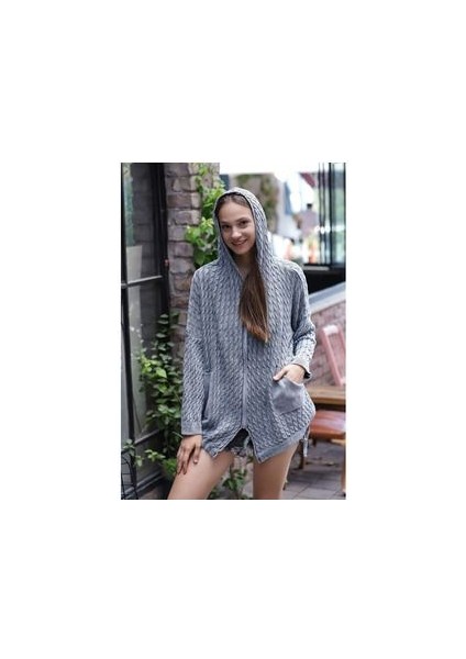 Etnik Bohem ve Otantik Cepli Salaş Kapüşonlu Standart Beden Pamuk Yıkamalı Örgü Desen Triko Tunik modelleri