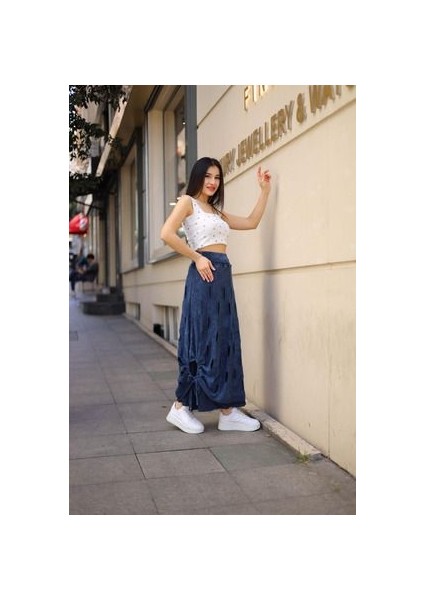 Etnik Bohem ve Otantik Tarz Yıkamalı Tasarım Astarlı Yan Büzmeli Cepli Pamuk Standart Beden Etek fiyatları