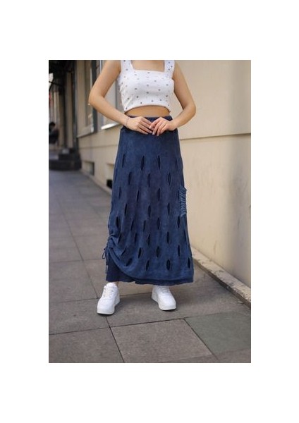 Etnik Bohem ve Otantik Tarz Yıkamalı Tasarım Astarlı Yan Büzmeli Cepli Pamuk Standart Beden Etek fırsatları