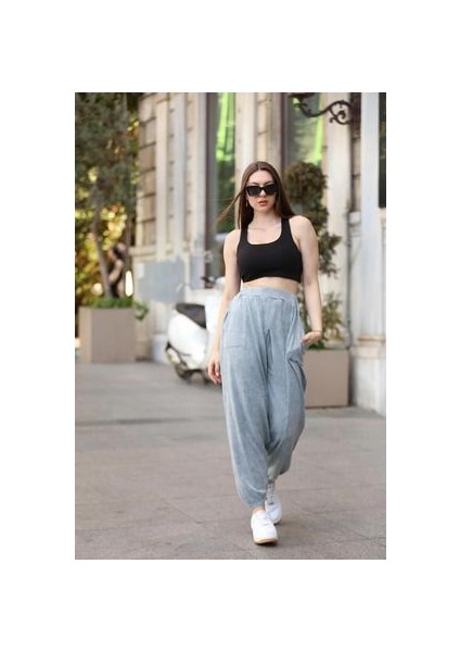 Etnik Bohem ve Otantik Yıkanmış Pamuk Beli Lastikli Standart Beden Şalvar Pantolon fiyatları