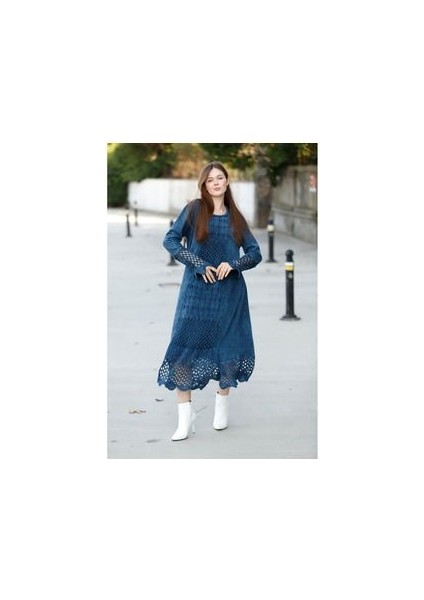 Etnik Bohem ve Otantik Tarz Bisiklet Yaka Antik Yıkama %yüz Pamuk Standart Beden Triko Elbise fırsatları