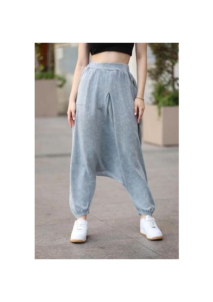 Etnik Bohem ve Otantik Yıkanmış Pamuk Beli Lastikli Standart Beden Şalvar Pantolon fırsatları