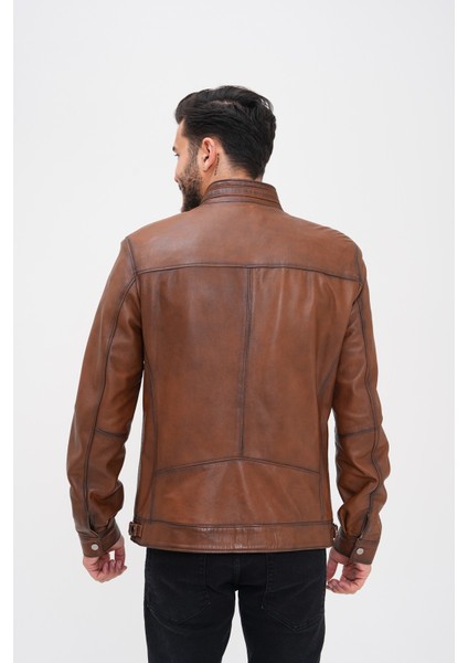 Basics&more Erkek Fermuar Detaylı Hakiki Deri Ceket - SRY27