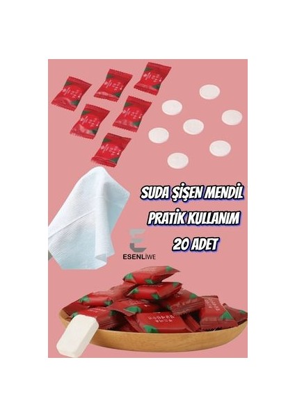 20 Adet Pamuk Havlu Mendil Tek Kullanımlık Sıkıştırılmış Yüz Havlusu Taşınabilir Havlu Tablet