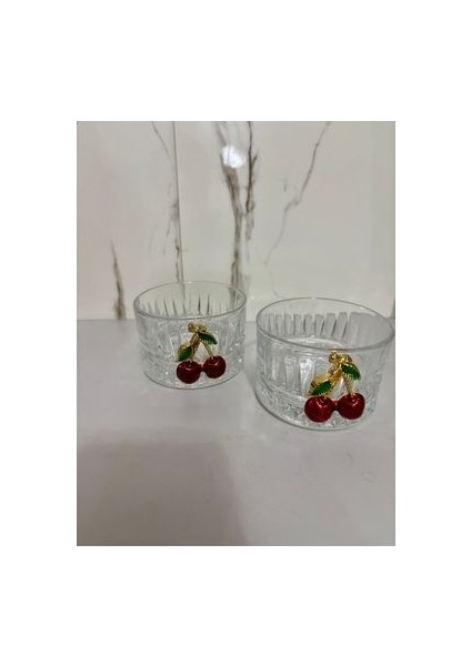 2li Kirazlı Cam Büyük Lokumluk 8X5CM