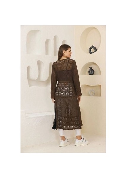 Etnik Bohem ve Otantik Tarz Beli Bağlamalı Pamuk Standart Beden Uzun Örme Tunik fiyatları