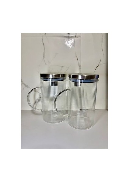 2li Yağdanlık Sürahi Çizgili Cam Borosilikat Inox Vakum Kapak 1000ML