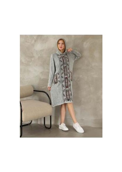 Etnik Bohem ve Otantik Tarz Kapşonlu Antik Yıkama % Yüz Pamuk Standart Beden Triko Elbise