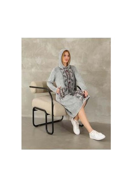 Etnik Bohem ve Otantik Tarz Kapşonlu Antik Yıkama % Yüz Pamuk Standart Beden Triko Elbise fiyatları