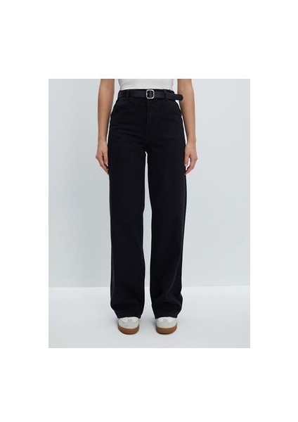 Beli Kemerli Wideleg Kadin Jean Pantolon - W4CS74Z8 fiyatları