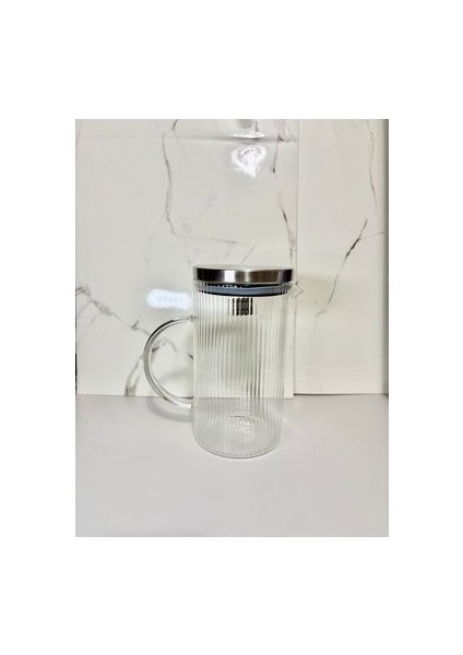 Yağdanlık Sürahi Çizgili Cam Borosilikat Inox Vakum Kapak 1000ML