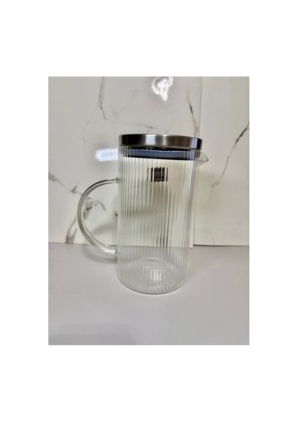 Yağdanlık Sürahi Çizgili Cam Borosilikat Inox Vakum Kapak 1000ML