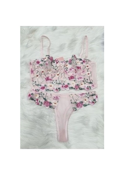 Tül Dantel Çiçekli Nakışlı Büstiyer Bralet Sütyen Takım fiyatları