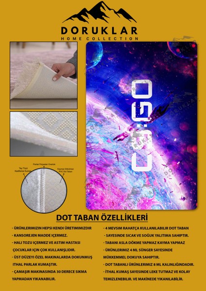 Kaymaz Taban Makinada Yıkanabilir Dijital Baskı Cs Go Desenli Çocuk Odası Halısı Dot Taban Halı RHR08