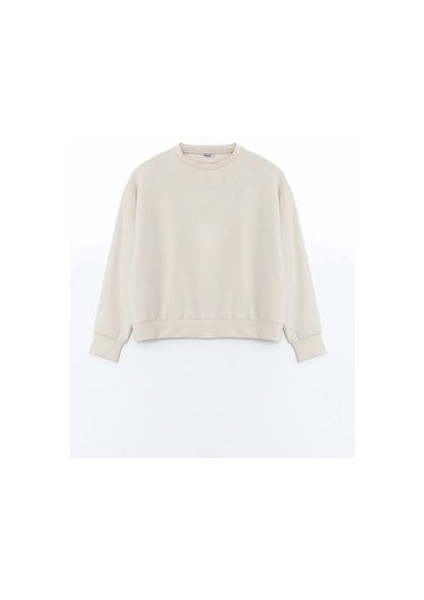 Xsıde Bej Bisiklet Yaka Oversize Kadın Sweatshirt