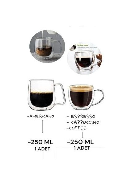 2'Li Çift Çidarlı Kahve Bardağı Yuvarlak Model 250 ml