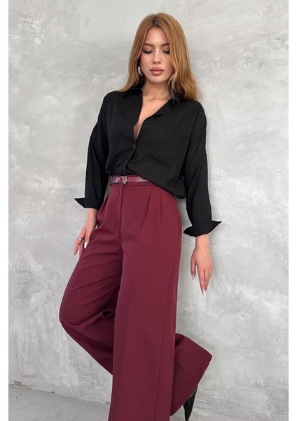 Kadın Kemer Detaylı Palazzo Kesim Pantolon fırsatları
