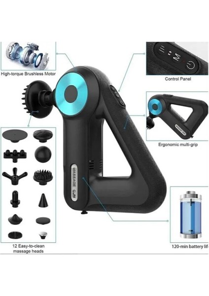 Massage Gun 12 Başlıklı Çok Fonksiyonlu Masaj Tabancası
