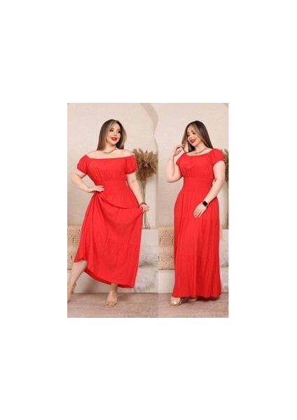 Madonya Yaka Standart Beden Gipeli Poplin Kat Elbise