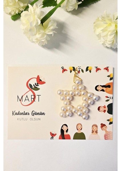 8 Mart Kadınlar Günü Hediyesi Inci Yıldız Anahtarlık 10 Adet