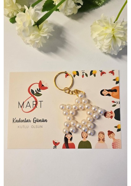 8 Mart Kadınlar Günü Hediyesi Inci Yıldız Anahtarlık 10 Adet