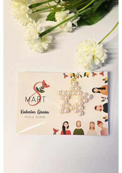 8 Mart Kadınlar Günü Hediyesi Inci Yıldız Anahtarlık 10 Adet