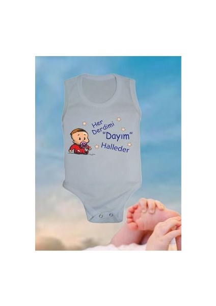 Ribana Aile Seri Dayı Yazılı Baskılı Erkek Bebek & Body Zıbın Atlet Çıtçıtlı