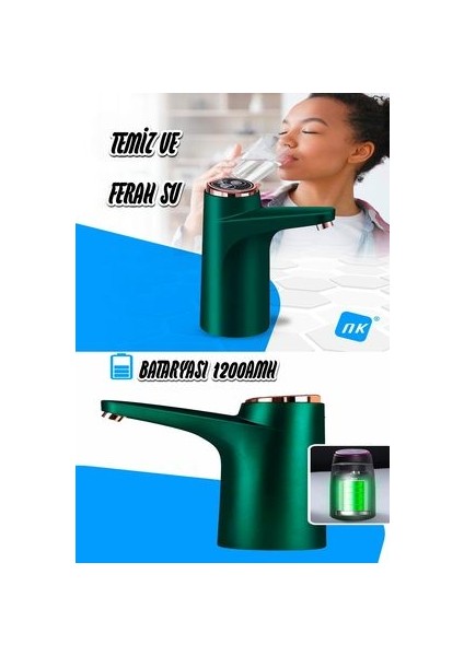 Otomatik Şarjlı Damacana Su Pompası Akıllı Metalik Yeşil (600ML) Damacana Su Pompası fırsatları