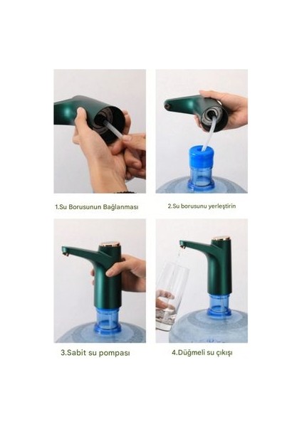 Otomatik Şarjlı Damacana Su Pompası Akıllı Metalik Yeşil (600ML) Damacana Su Pompası indirimleri